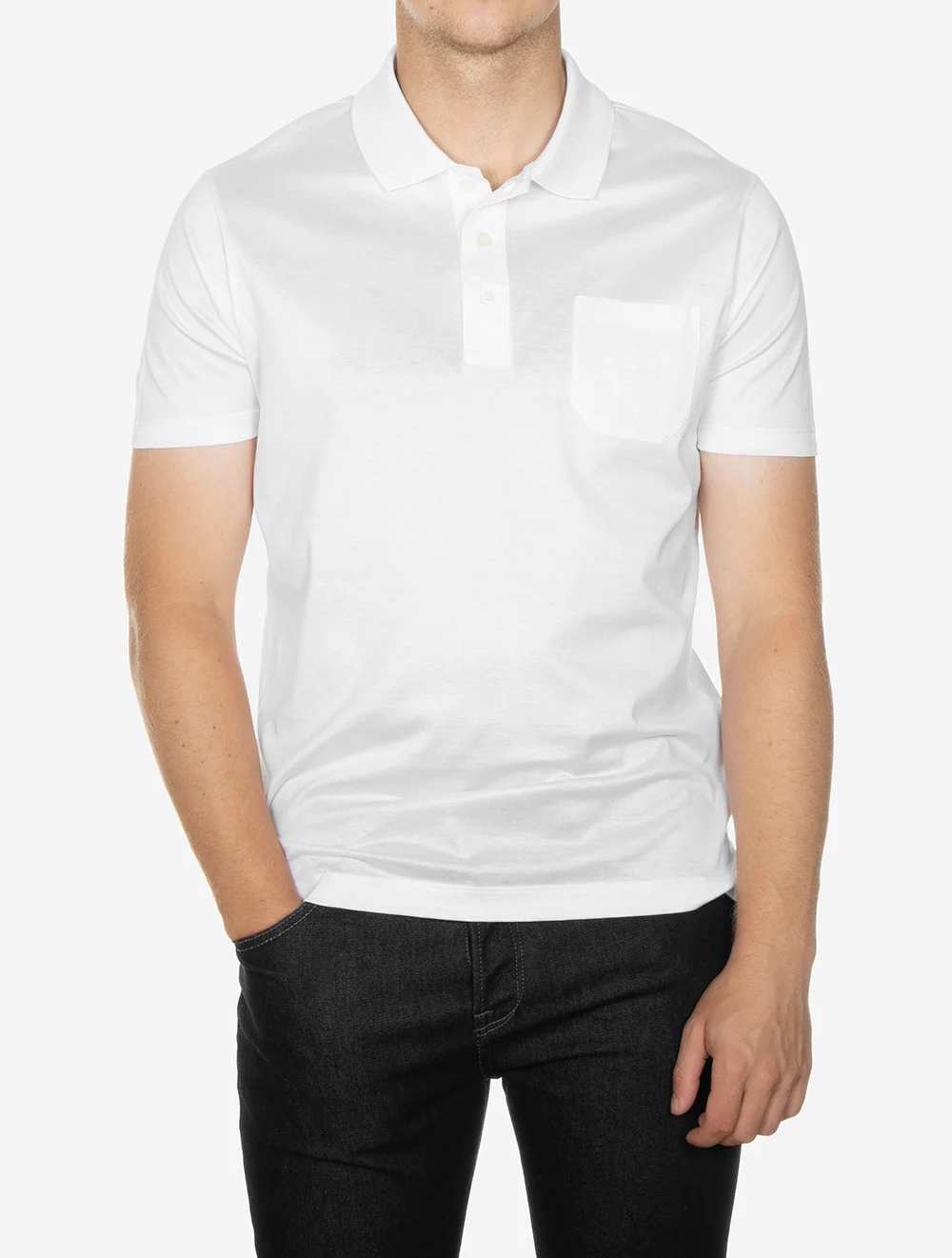 Knitted Cotton Jersey Polo Shirt White - Image 2