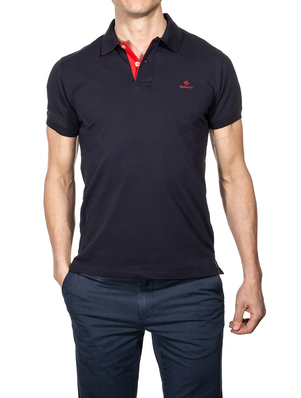 Contrast Short Sleeve Piqué Regular Fit Polo Shirt Evening Blue - Image 2