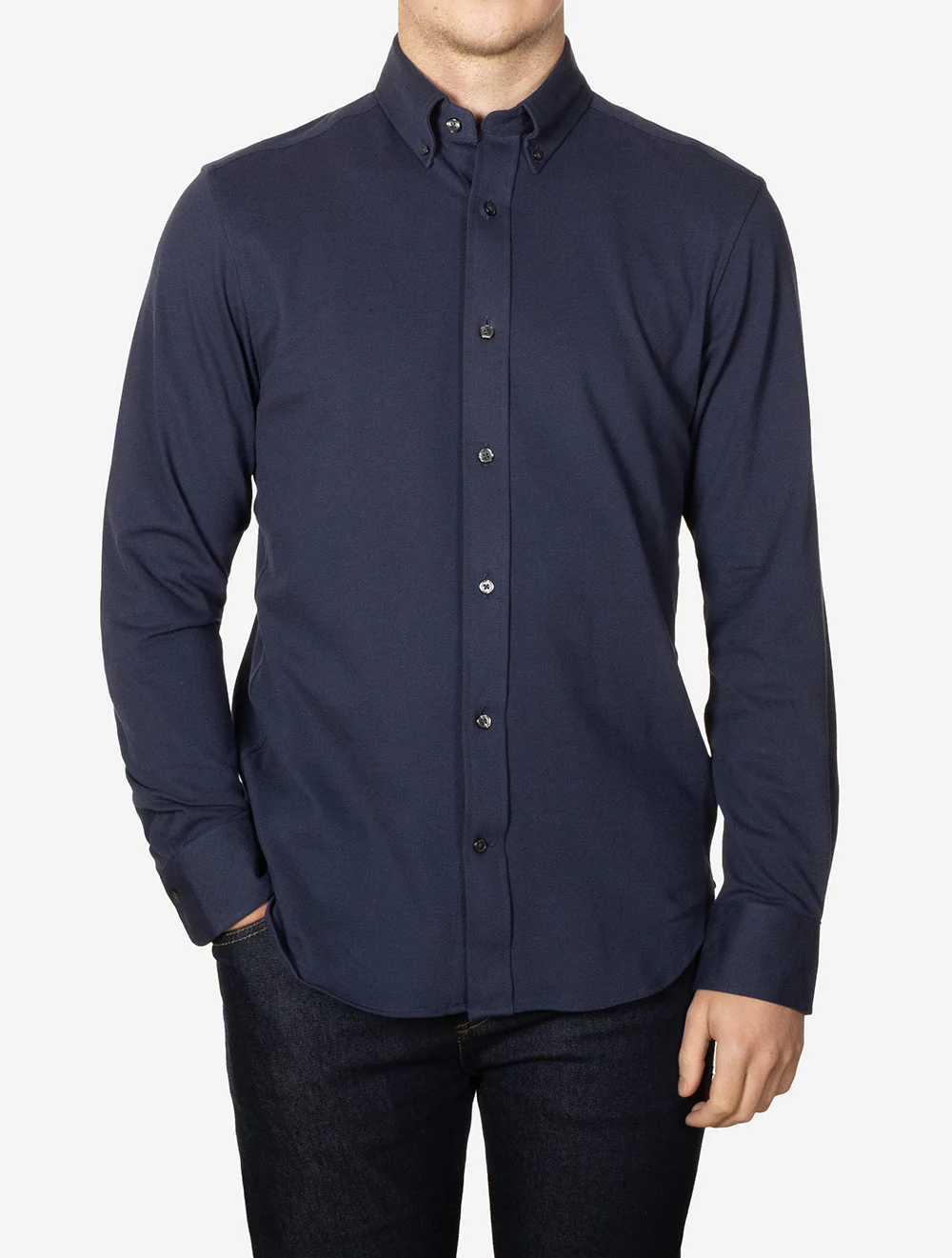 Regular Jersey Piqué Stretch Shirt Marine - Image 2