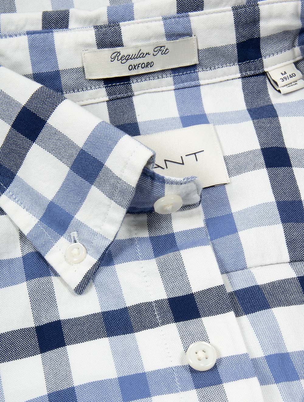 Regular Fit Oxford Check Shirt Faded Denim - Image 3