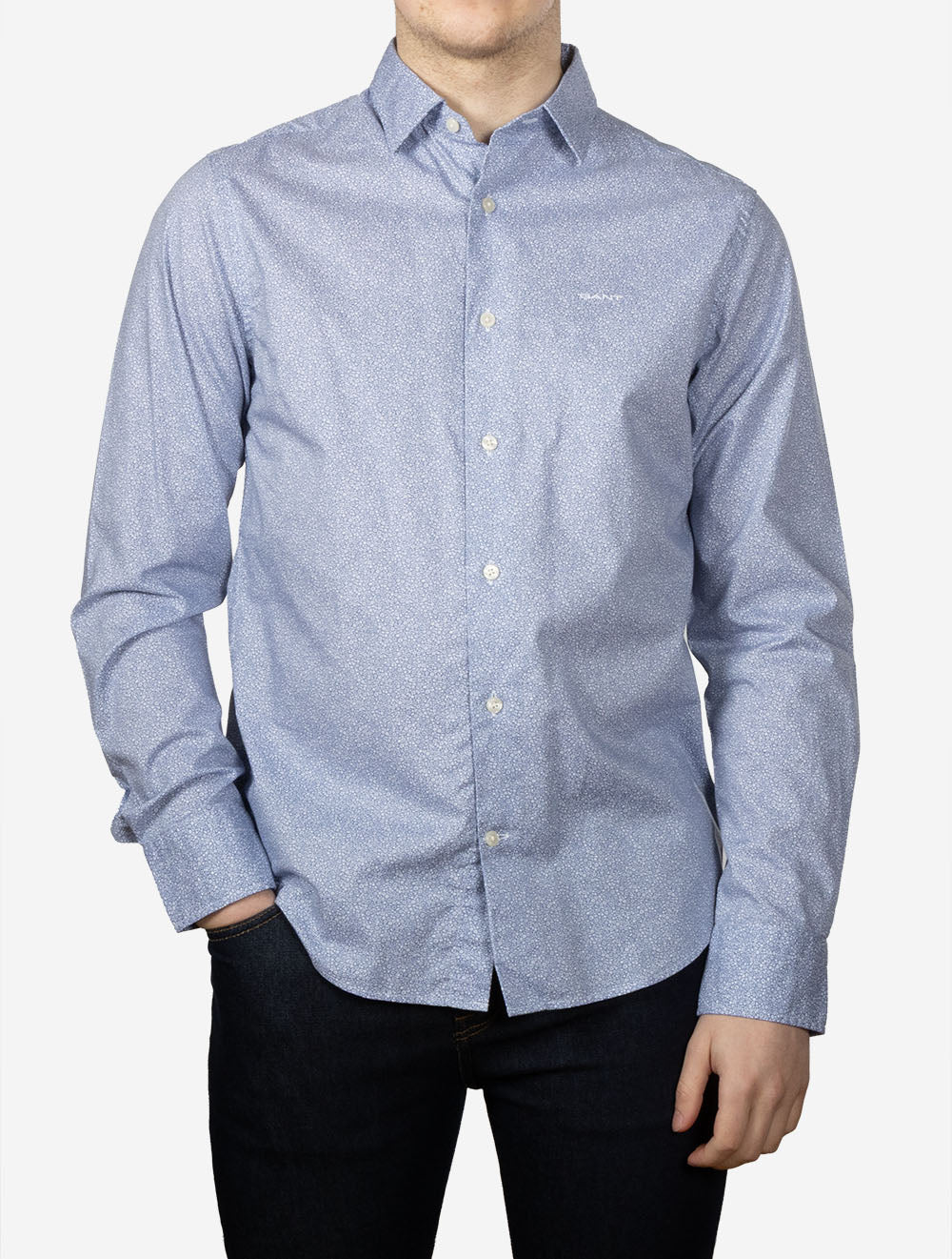 Poplin All-Over Print Shirt Faded Denim - Image 2