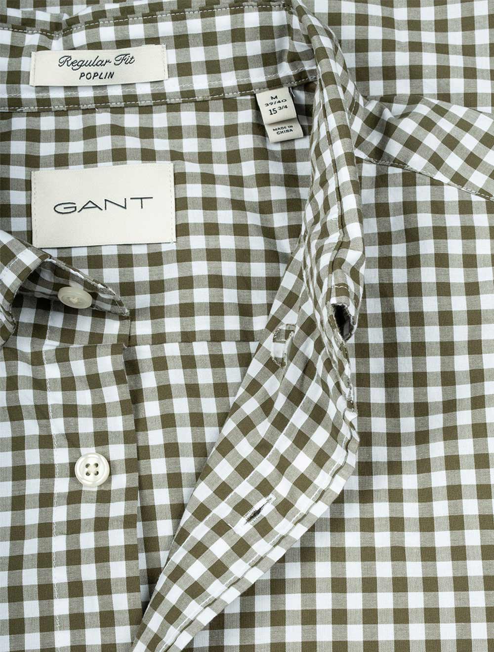 Regular Fit Poplin Gingham Shirt Juniper Green - Image 4