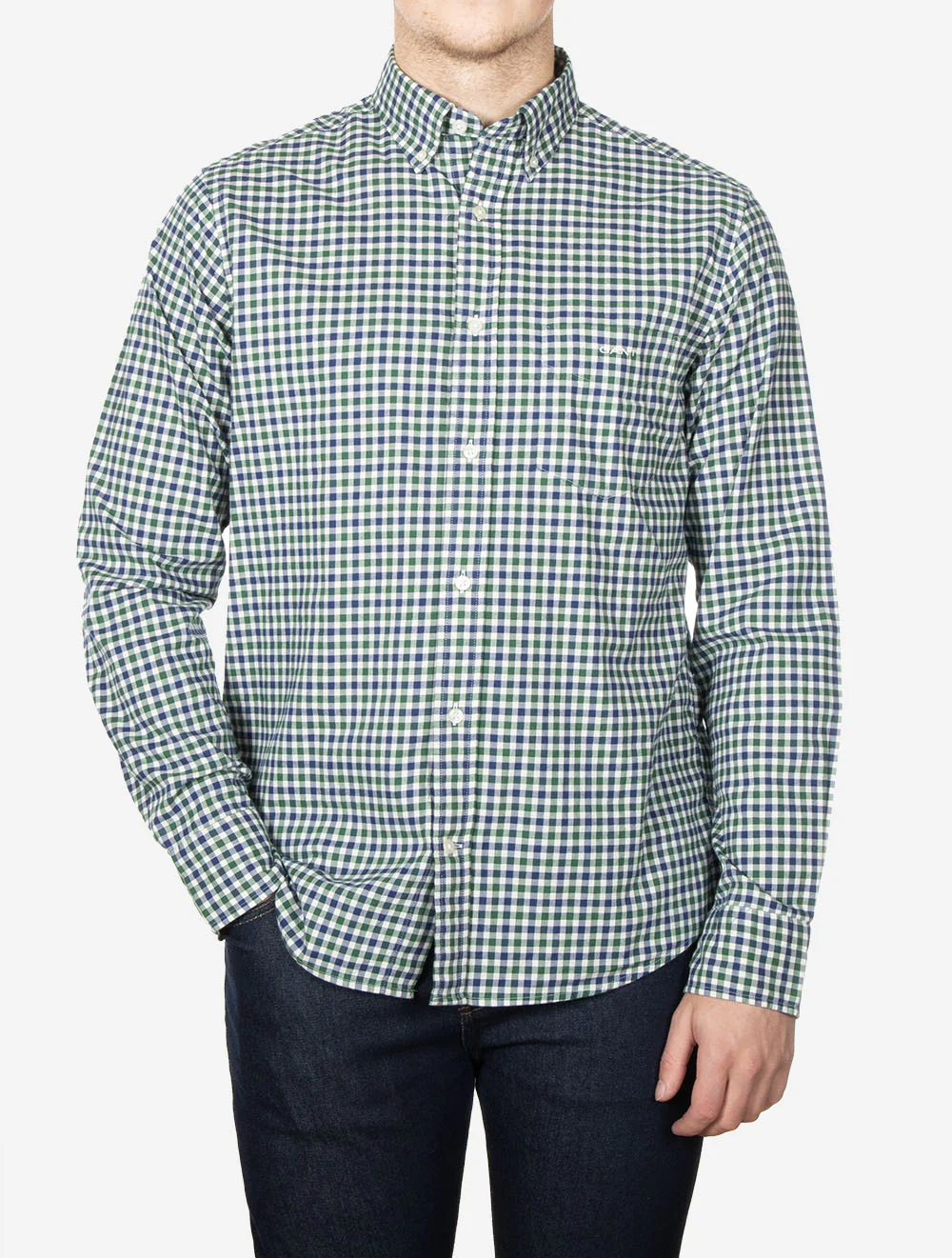 Regular Fit Twill Gingham Shirt Forest Green - Image 2
