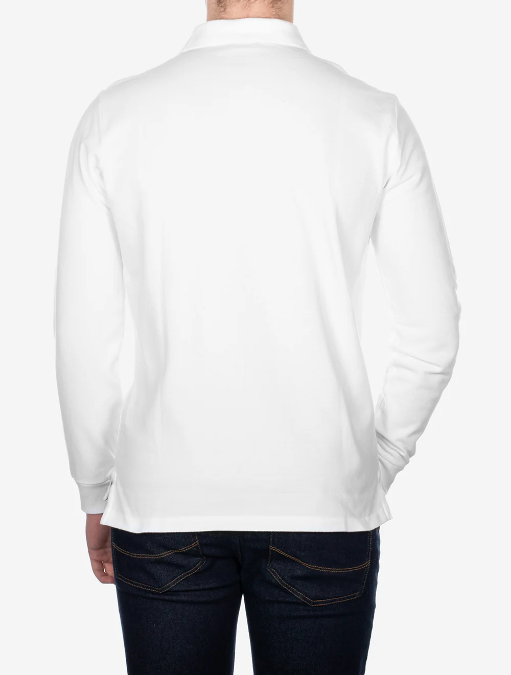 Basic Long Sleeve Mesh Polo Shirt Pure White - Image 3