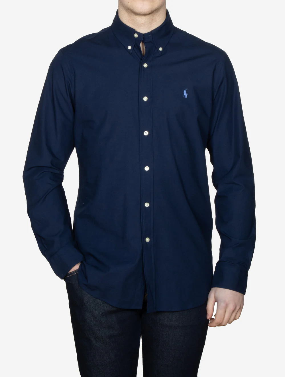 Poplin Button-down Plain Shirt Navy - Image 2