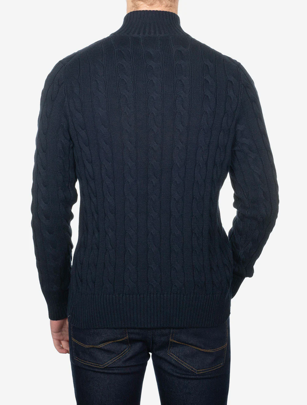 Cable Cotton Quarter Zip Jumper Navy - Image 3