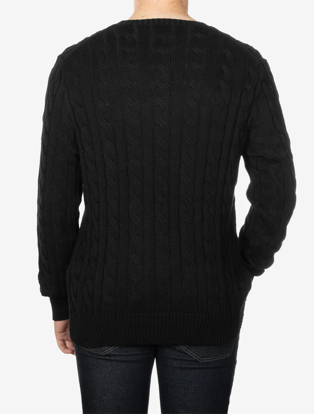 Cable Crew Neck Pullover Black - Image 3