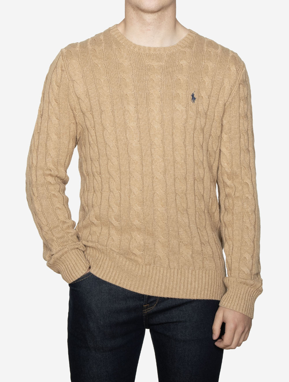 Cable Crew Neck Pullover Camel Melange - Image 2