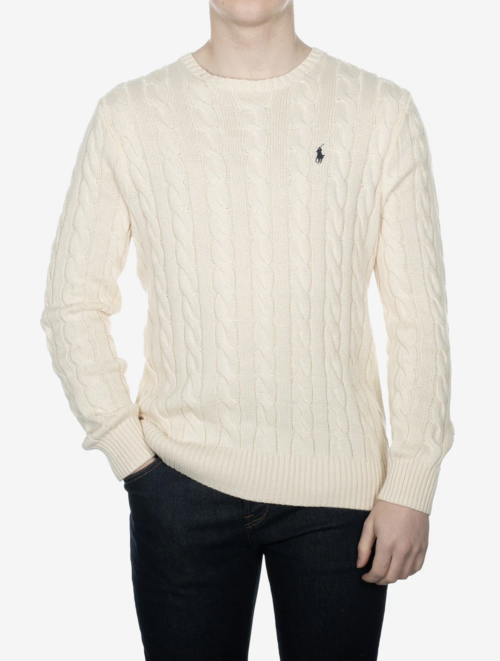Cable Crew Neck Pullover Cream - Image 2