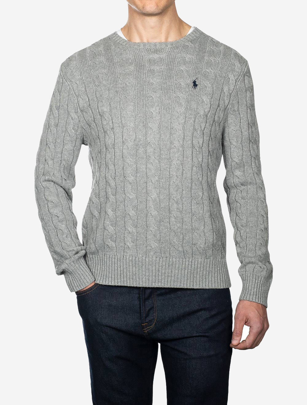 Cable Crew Neck Pullover Grey - Image 2
