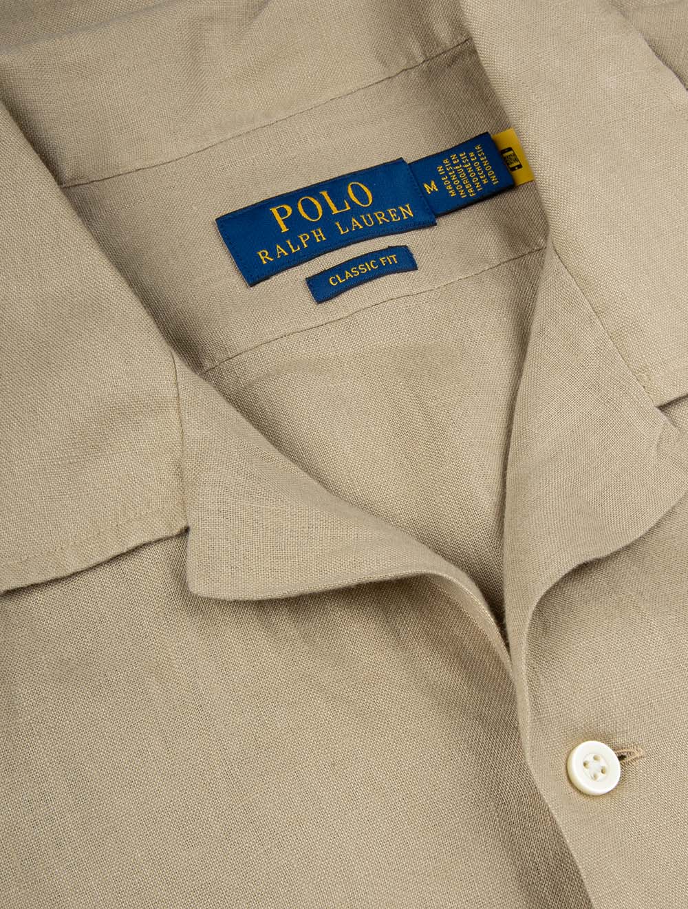Classic Fit Linen Camp Shirt Beige - Image 5