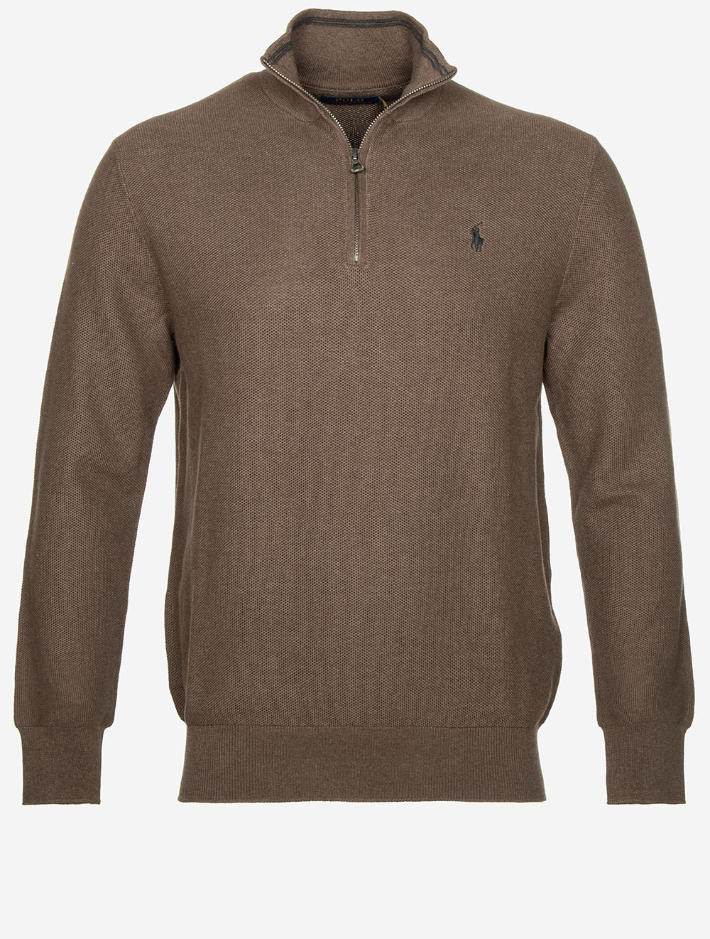 Half Zip Pique Pullover Brown
