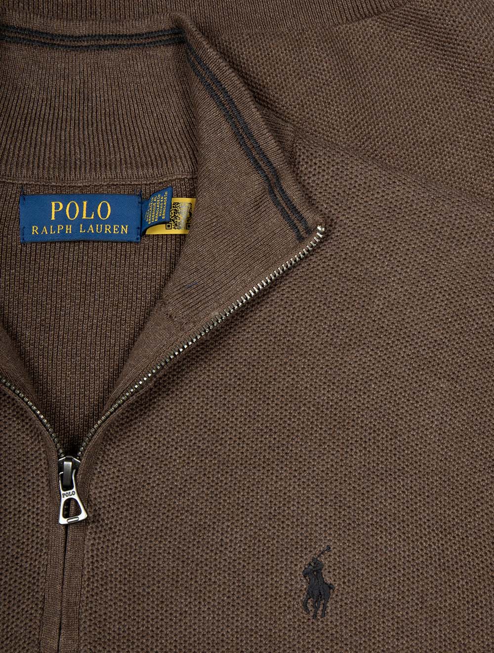 Half Zip Pique Pullover Brown - Image 4