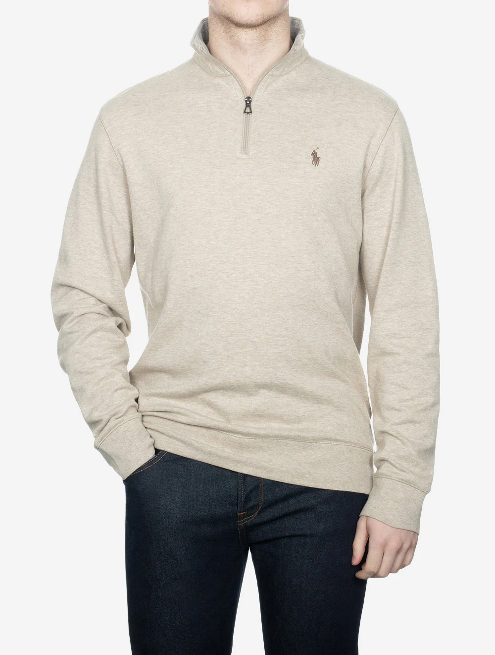 Quarter Zip Jersey Pullover Beige - Image 2