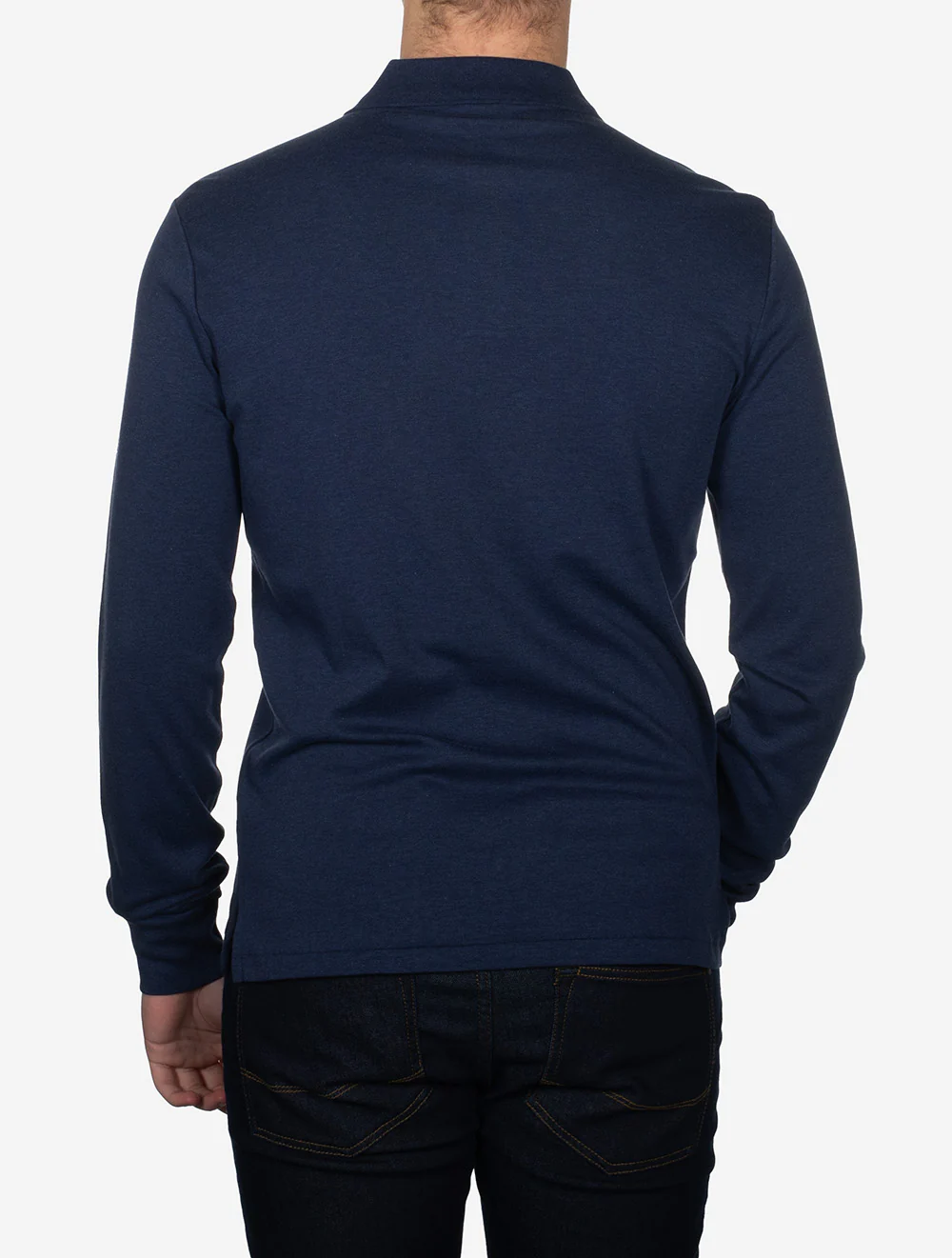 Pima Long Sleeve Slim Fit Polo Shirt Navy - Image 3