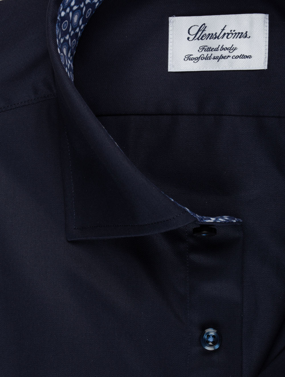 Plain Contrast Geometric Inlay Fitted Shirt Navy - Image 2
