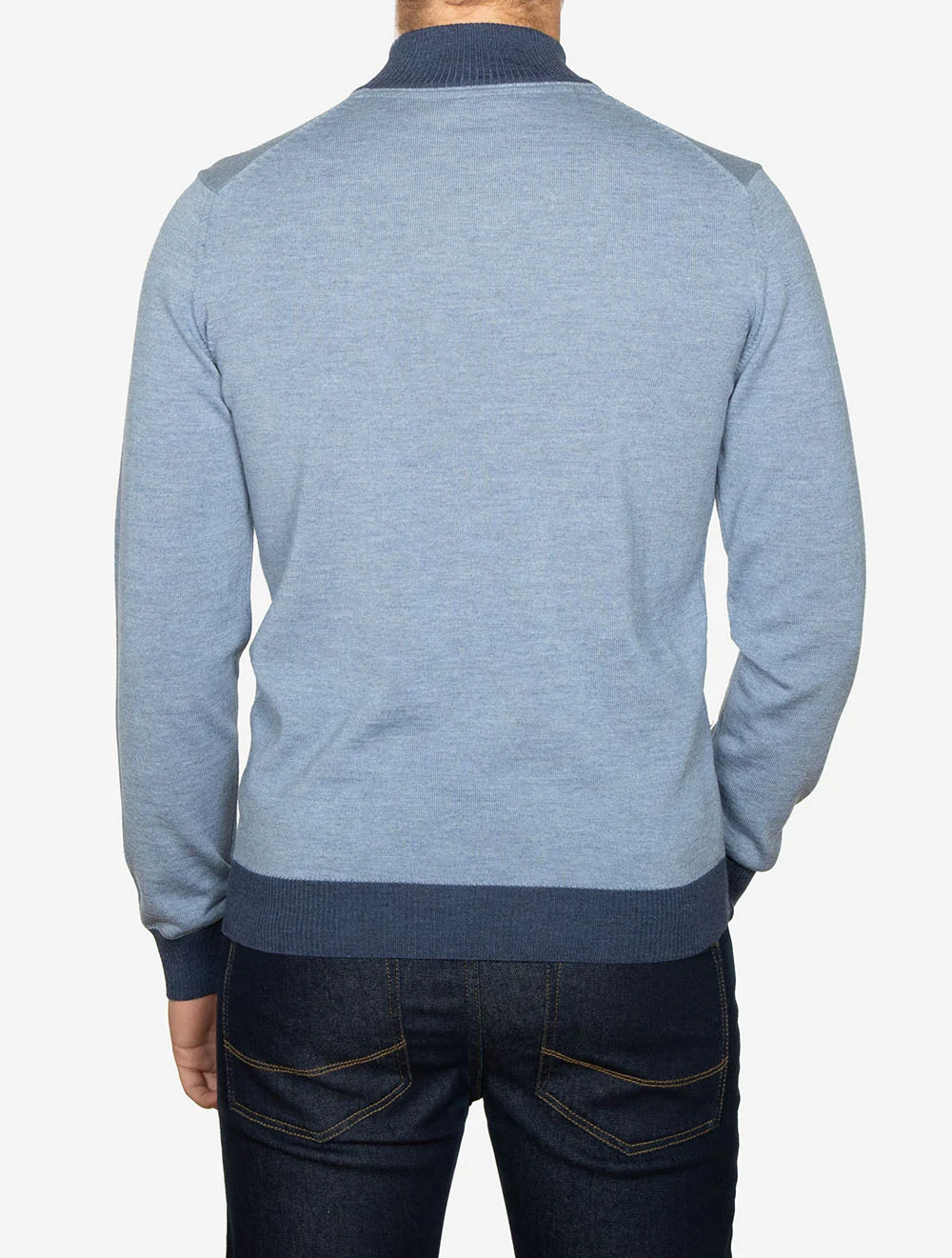 Half Zip Contrast Merino Wool Navy - Image 3