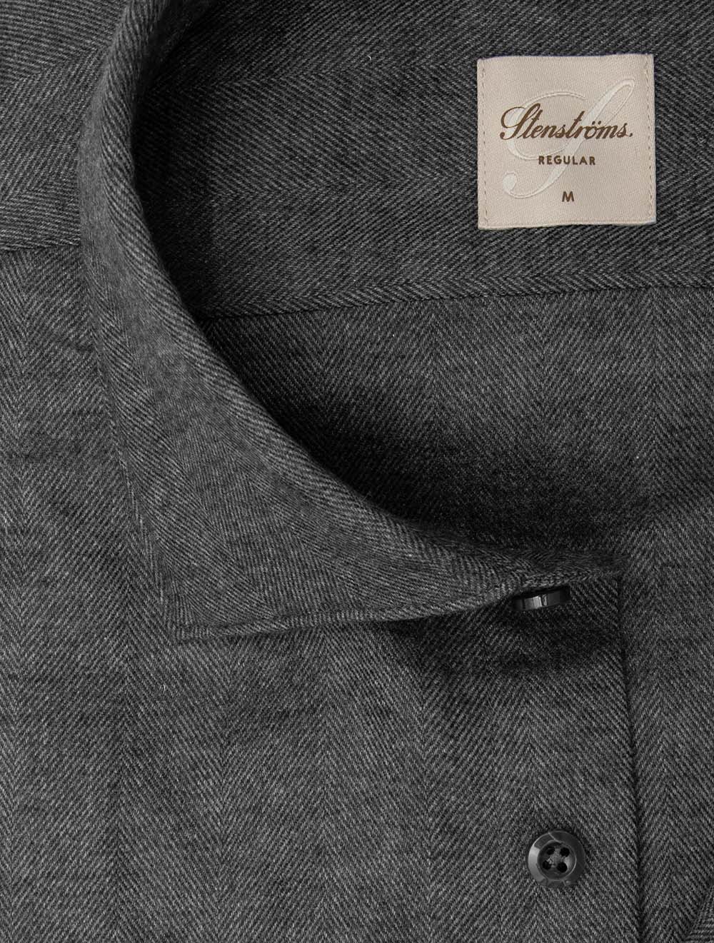 Regular Herringbone Shirt Dark Grey - Image 2