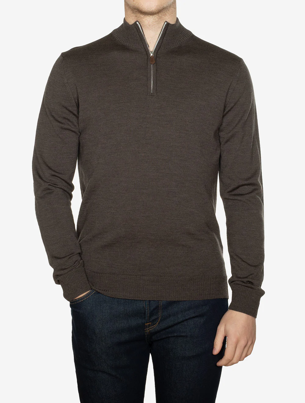 Knitted Half Zip Merino Wool Brown - Image 2