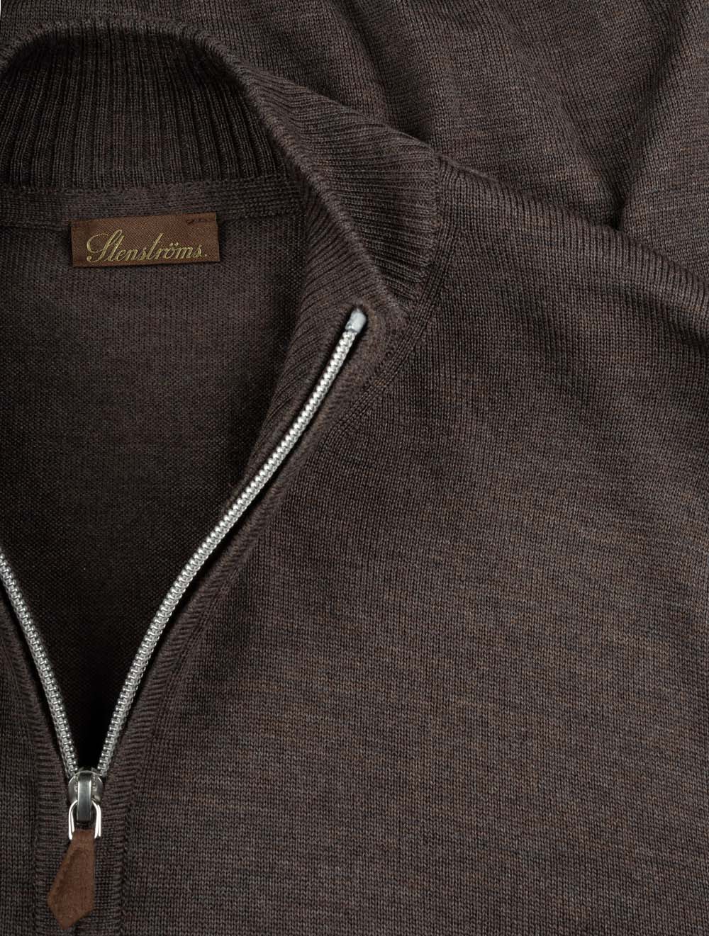 Knitted Half Zip Merino Wool Brown - Image 4