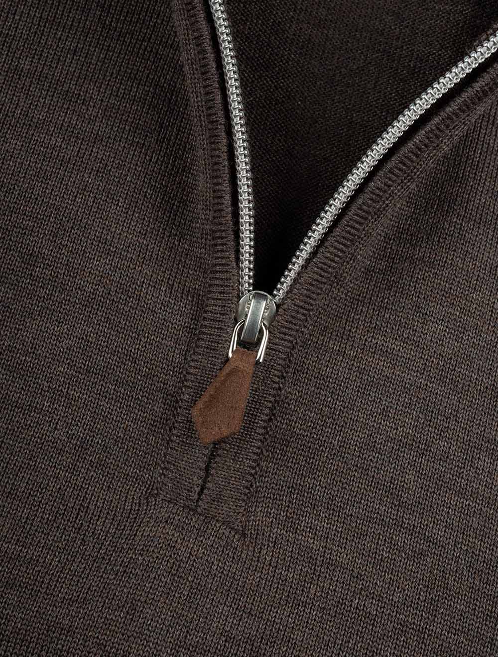 Knitted Half Zip Merino Wool Brown - Image 5