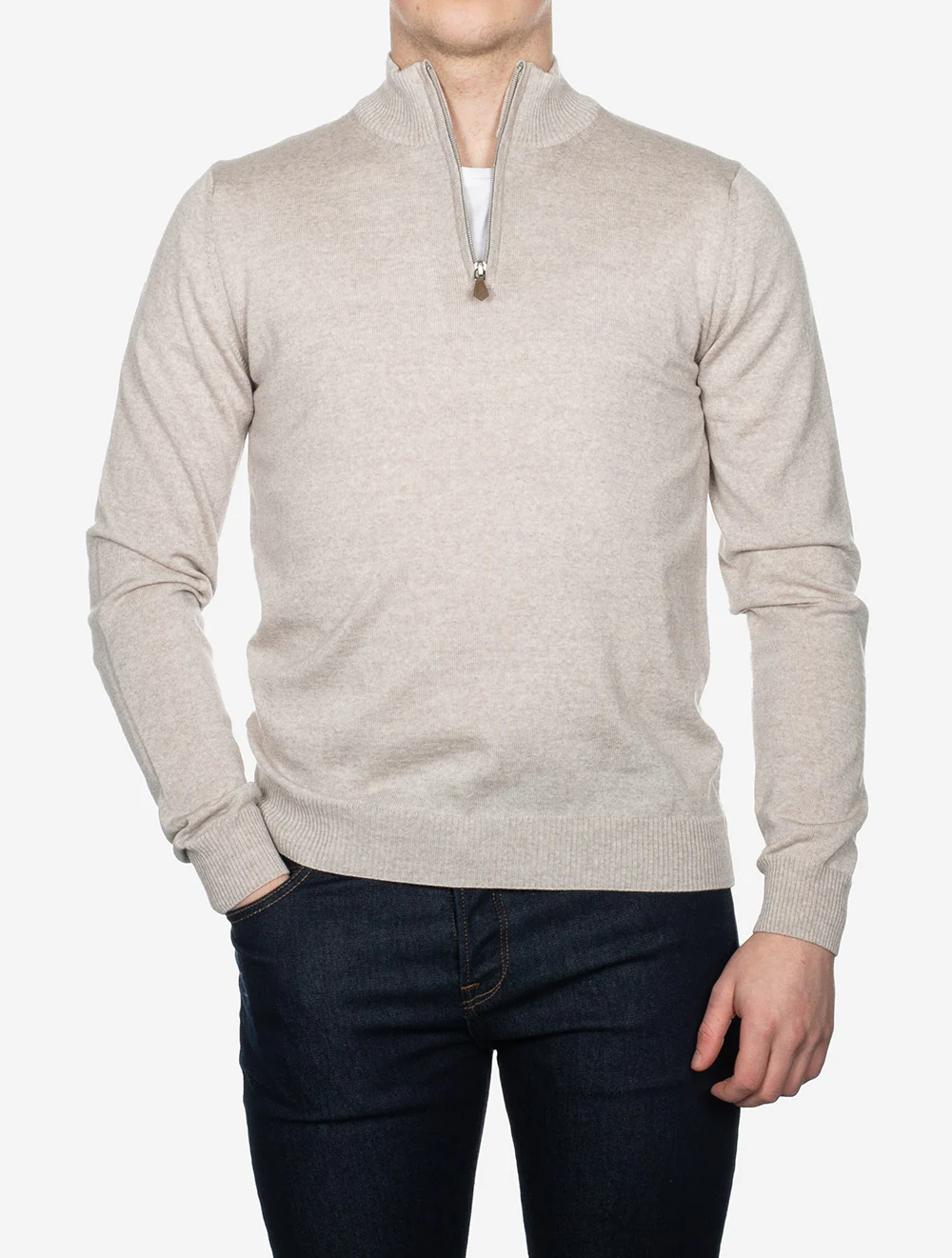 Beige Half Zip Merino Wool Jumper - Image 2