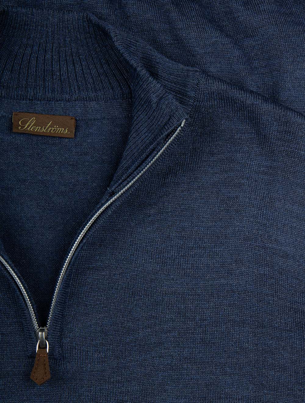 Merino Wool Half Zip Jumper Blue - Image 4