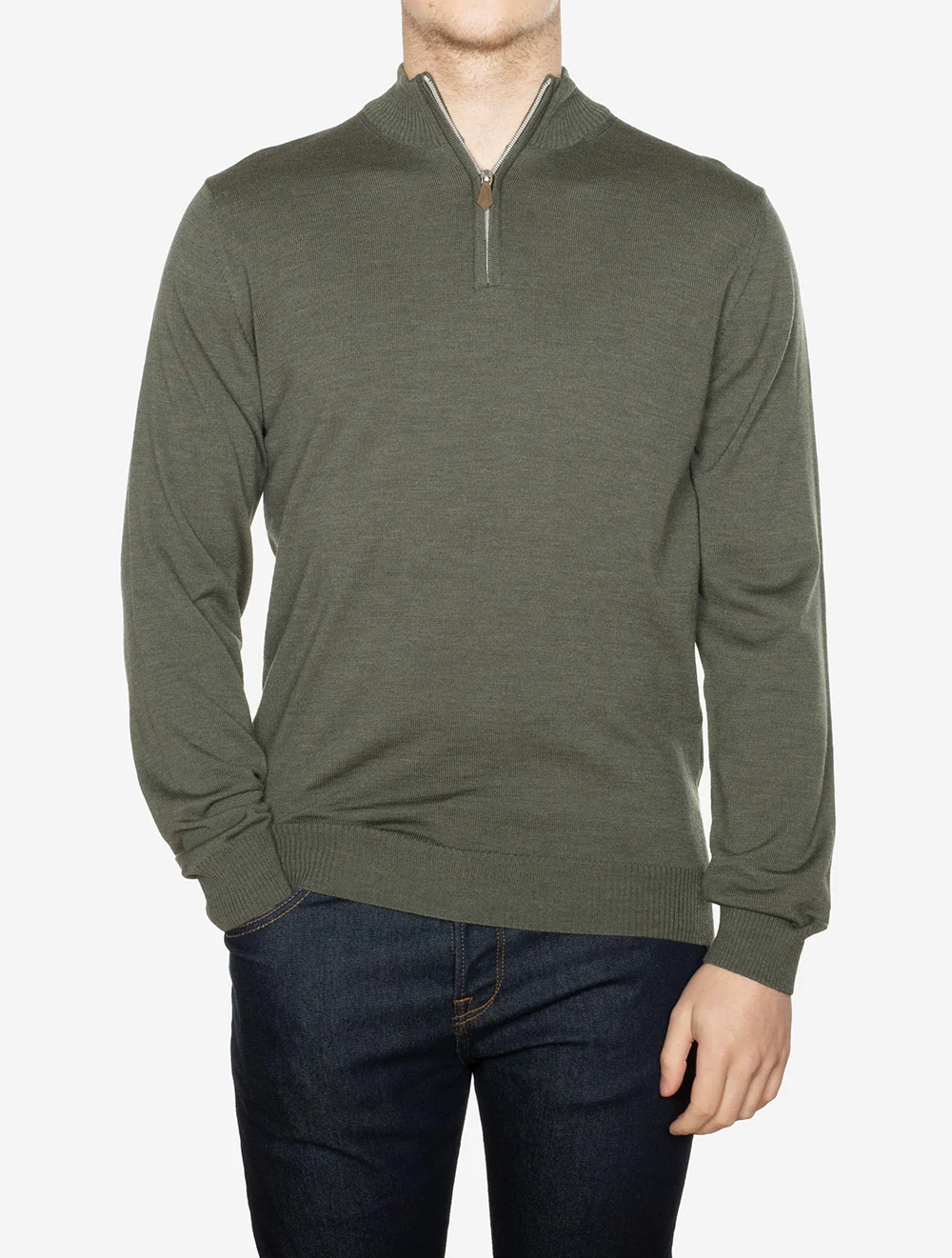 Merino Wool Half Zip Jumper Green - Image 2