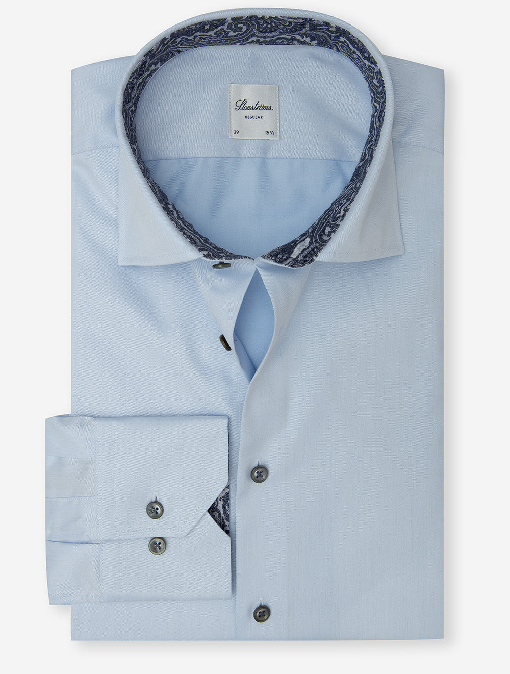 Regular Plain Shirt with Paisley Inlay Blue
