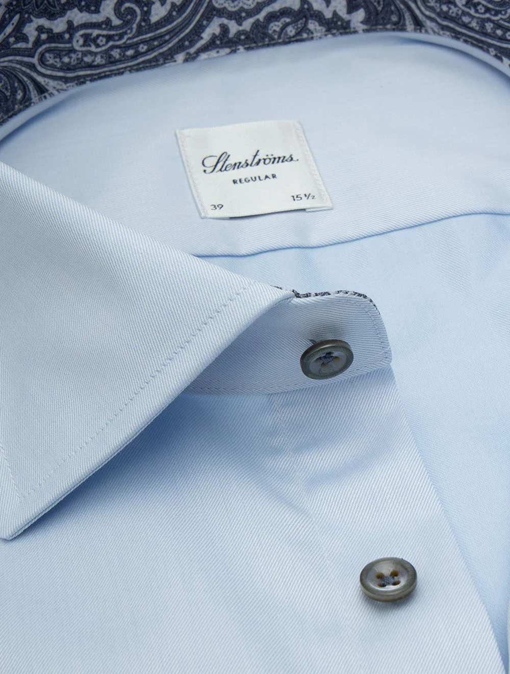 Regular Plain Shirt with Paisley Inlay Blue - Image 3