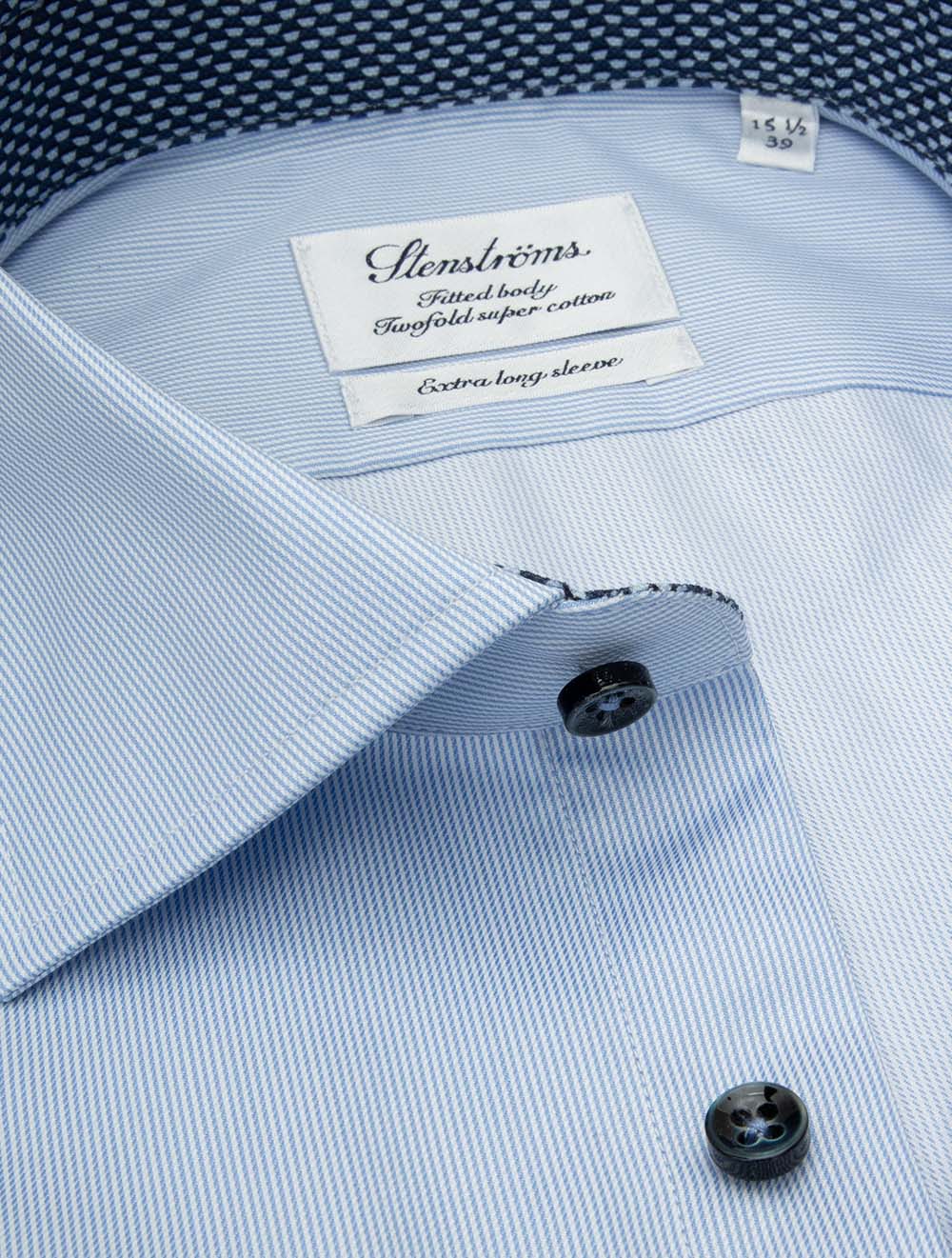 Fitted Striped XL Sleeves Twill Shirt Blue - Image 3