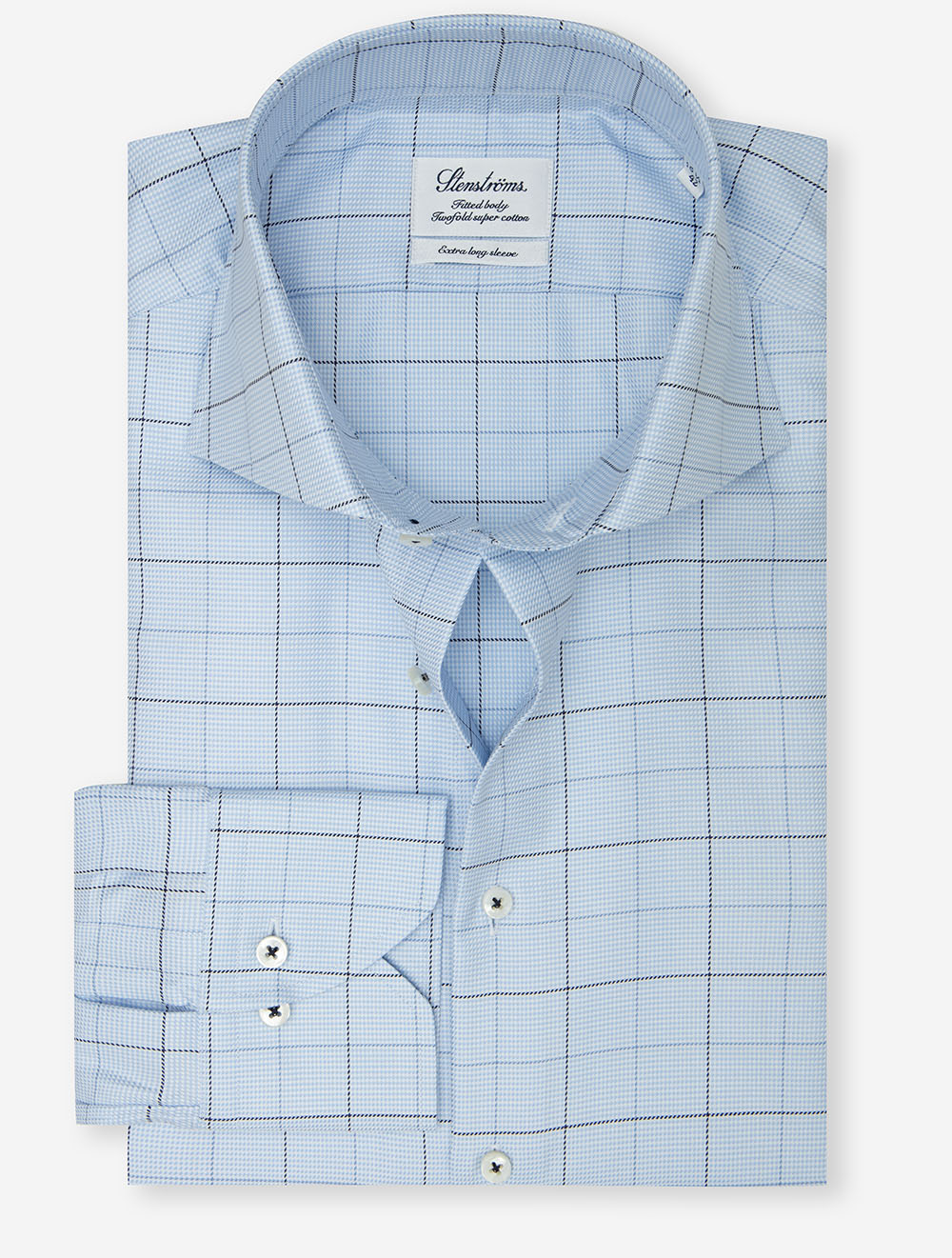 Fitted Window Pane Check Twill XL Sleeve Shirt Blue
