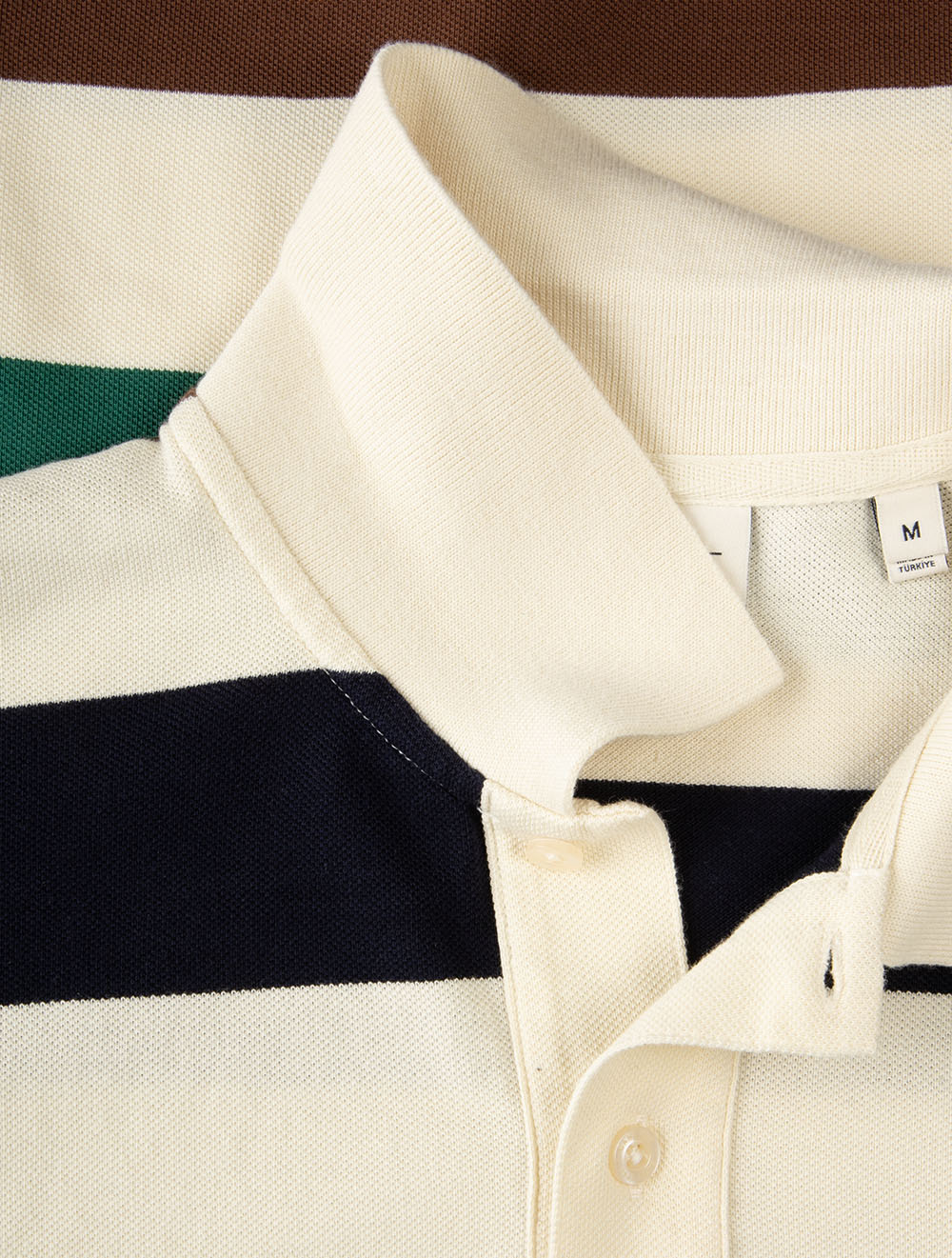 Striped Short Sleeve Polo Shirt Cream - Image 4