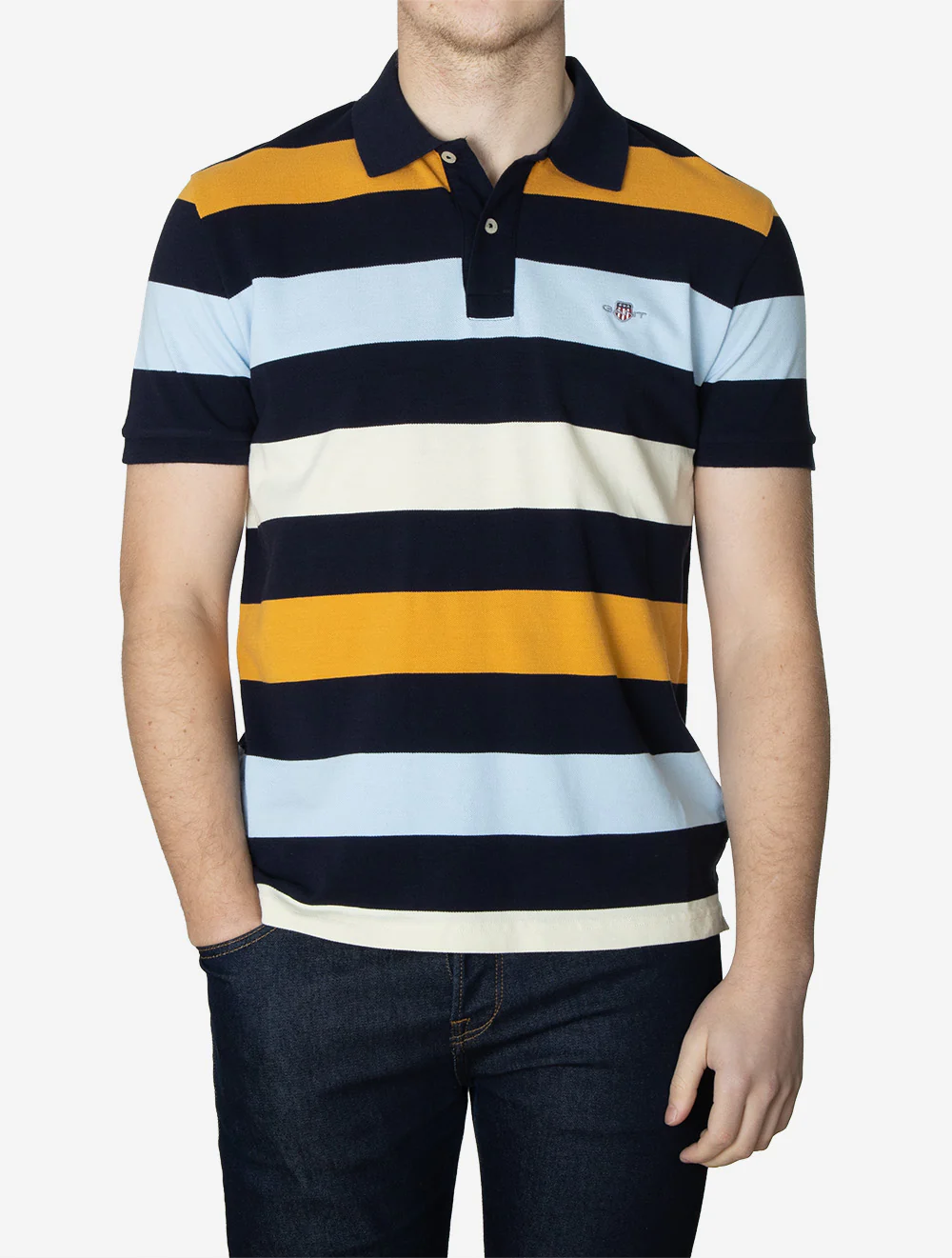 Striped Short Sleeve Polo Evening Blue - Image 2