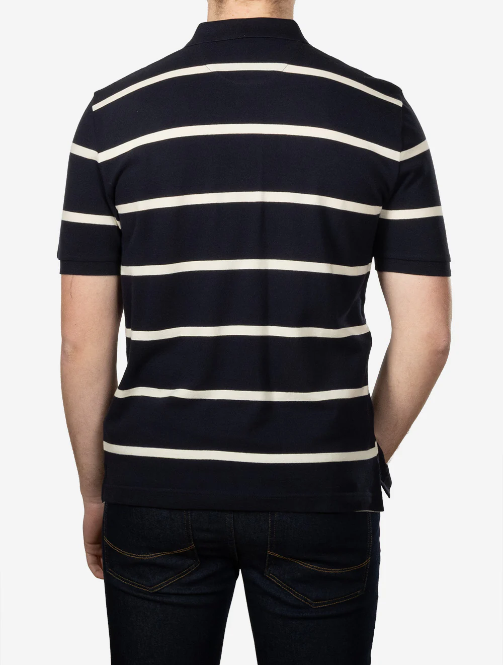Striped Short Sleeve Polo Shirt Evening Blue - Image 3
