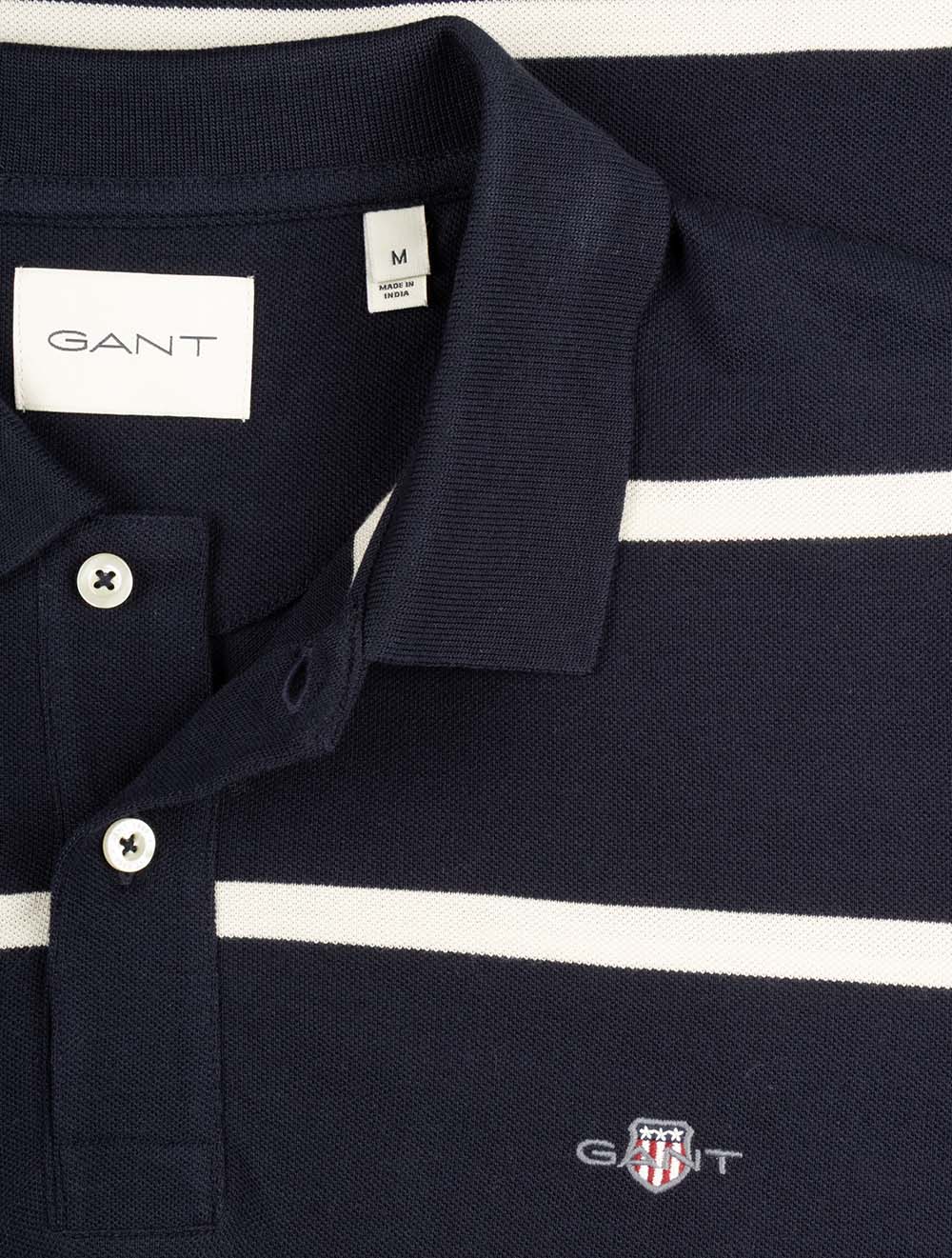 Striped Short Sleeve Polo Shirt Evening Blue - Image 4