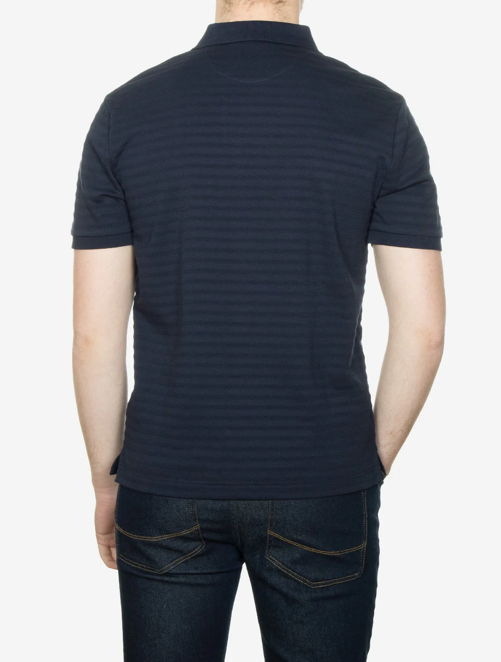 Textured Striped Cotton Regular Fit Polo Shirt Evening Blue - Image 3