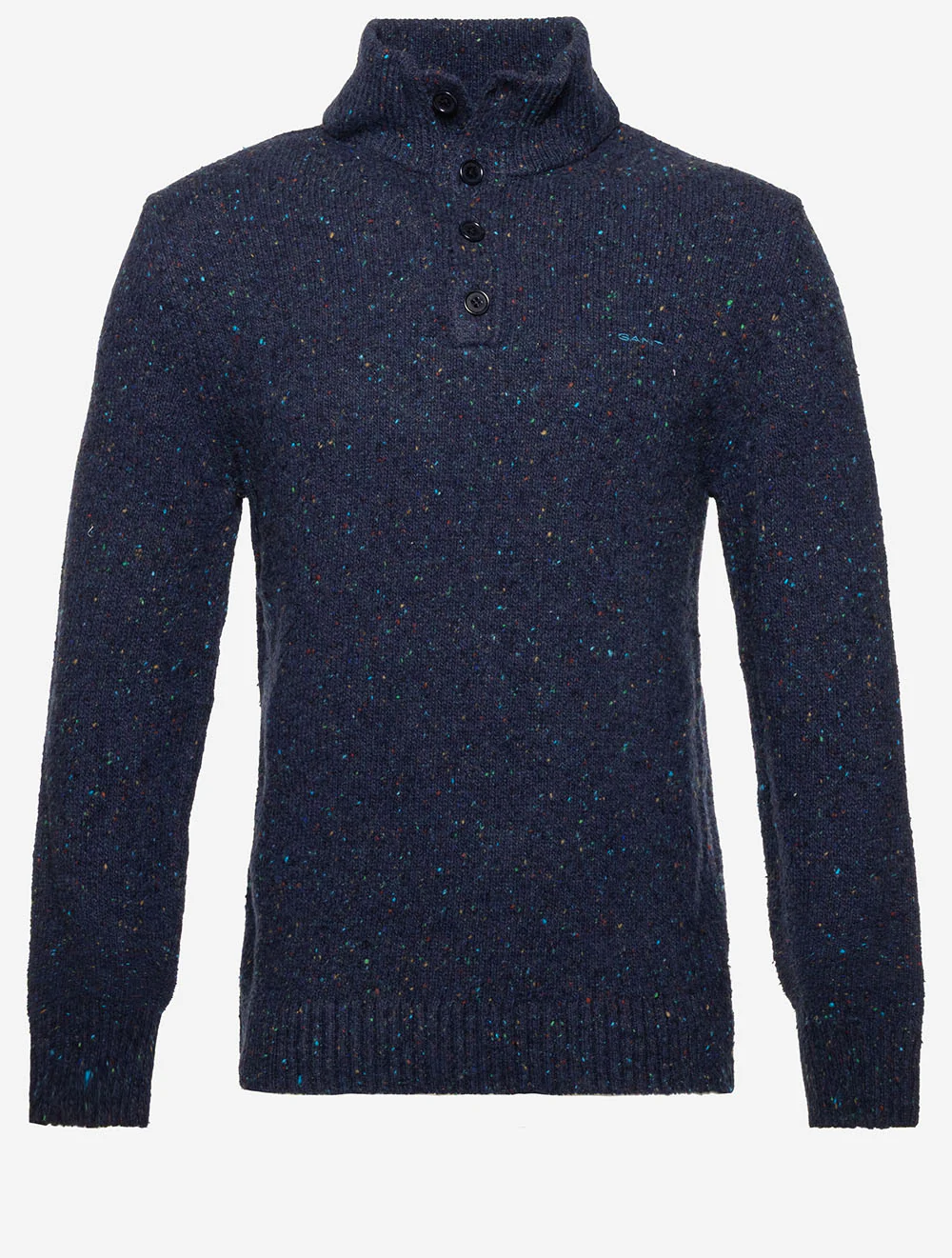 Wool Blend Neps Half Buttoned Sweater Evening Blue