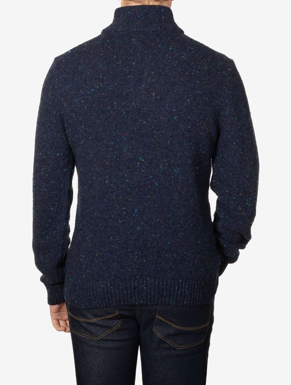 Wool Blend Neps Half Buttoned Sweater Evening Blue - Image 3