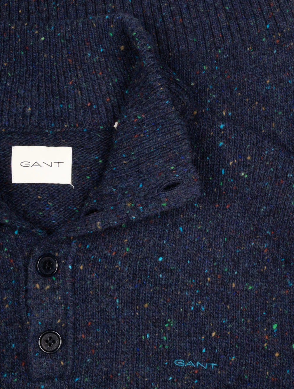 Wool Blend Neps Half Buttoned Sweater Evening Blue - Image 4