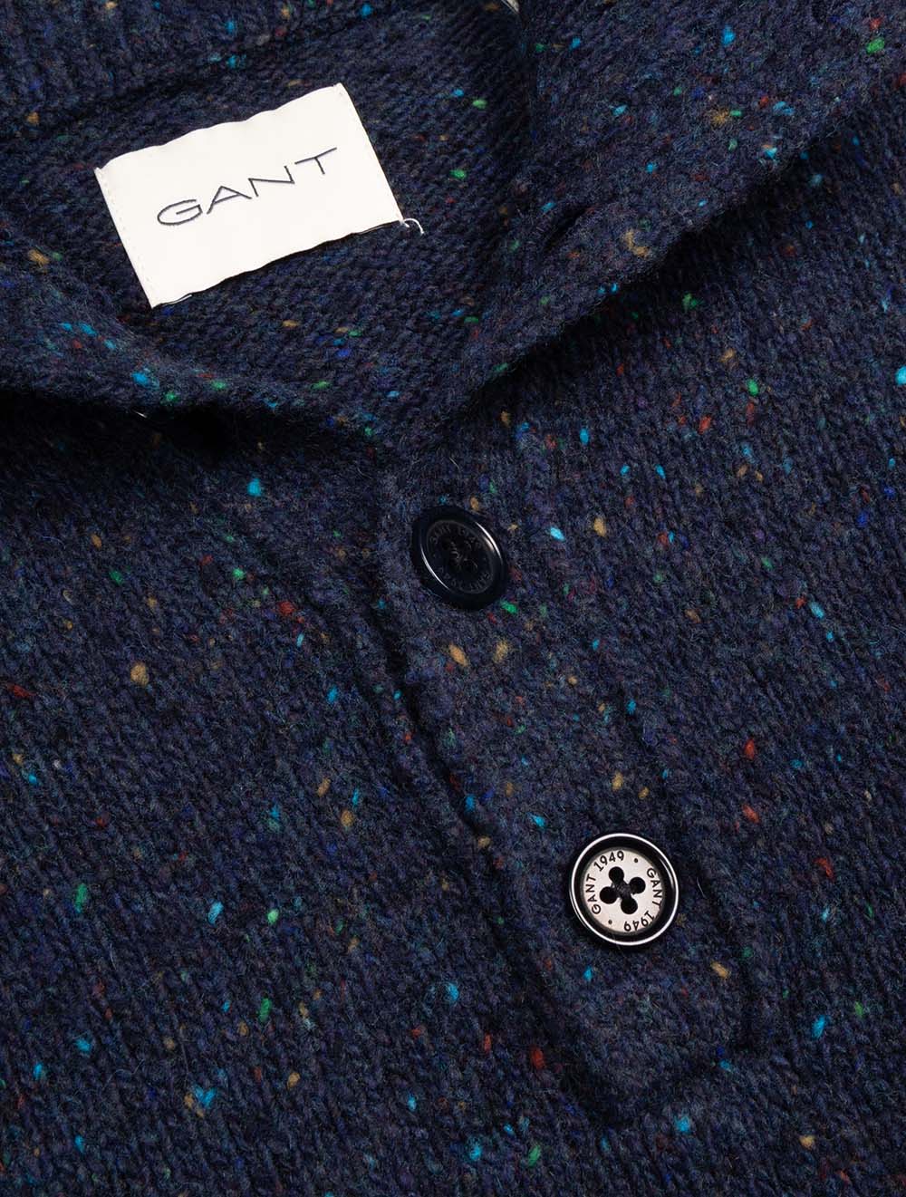 Wool Blend Neps Half Buttoned Sweater Evening Blue - Image 6