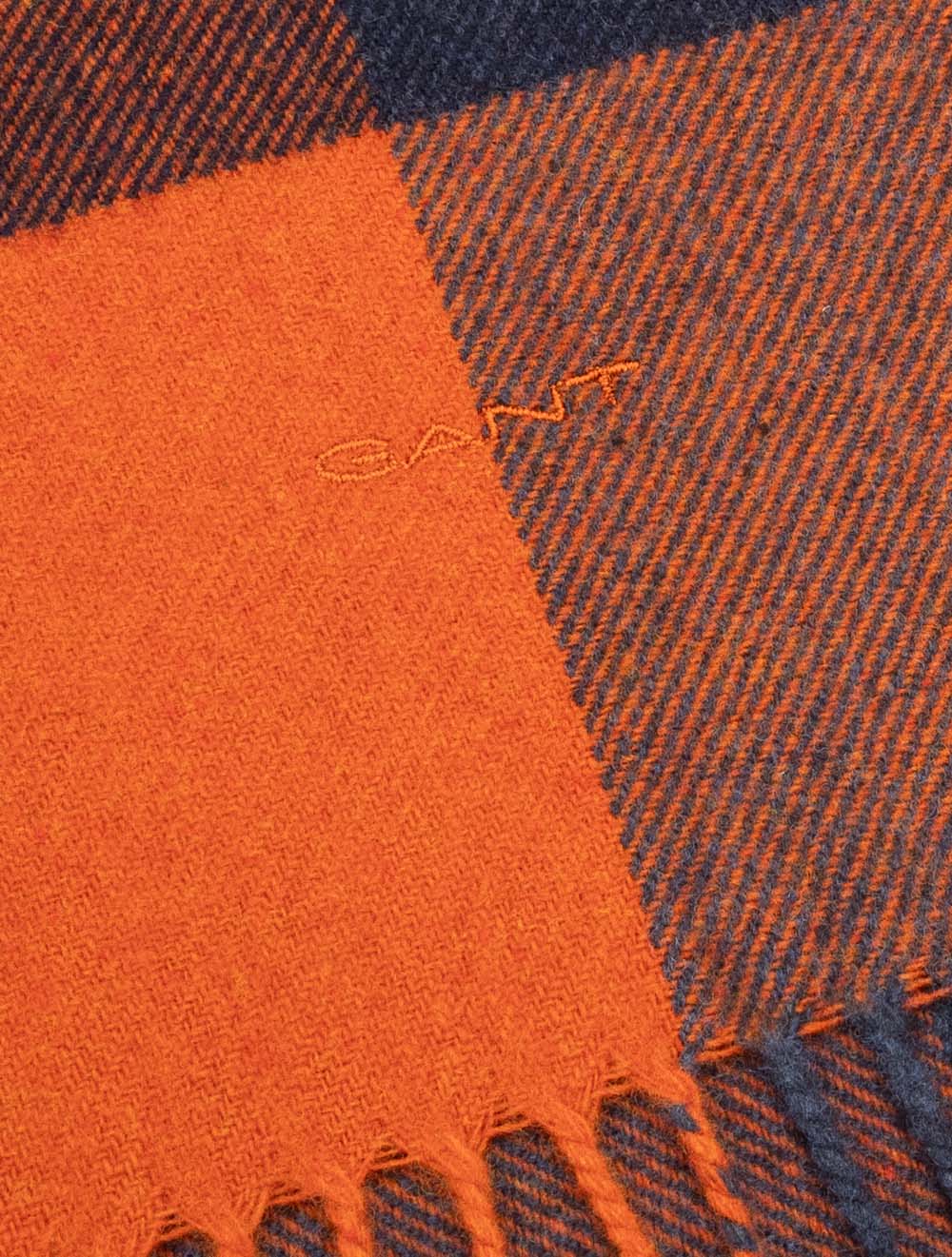 Wool Multi Checked Scarf Deep Orange - Image 2